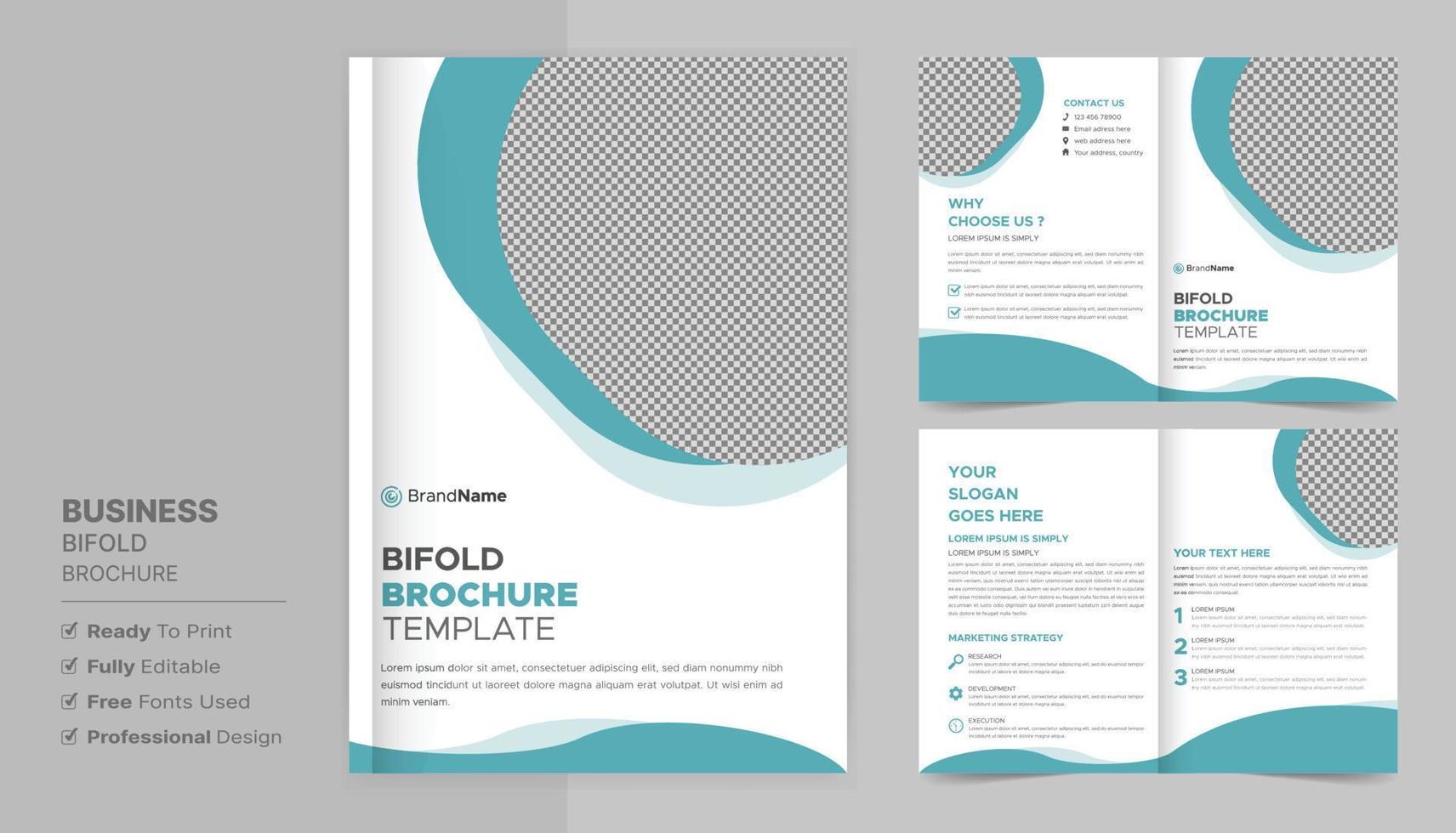 bifold broschyrdesignmall för ditt företag, företag, företag, reklam, marknadsföring, byrå och internetföretag. vektor