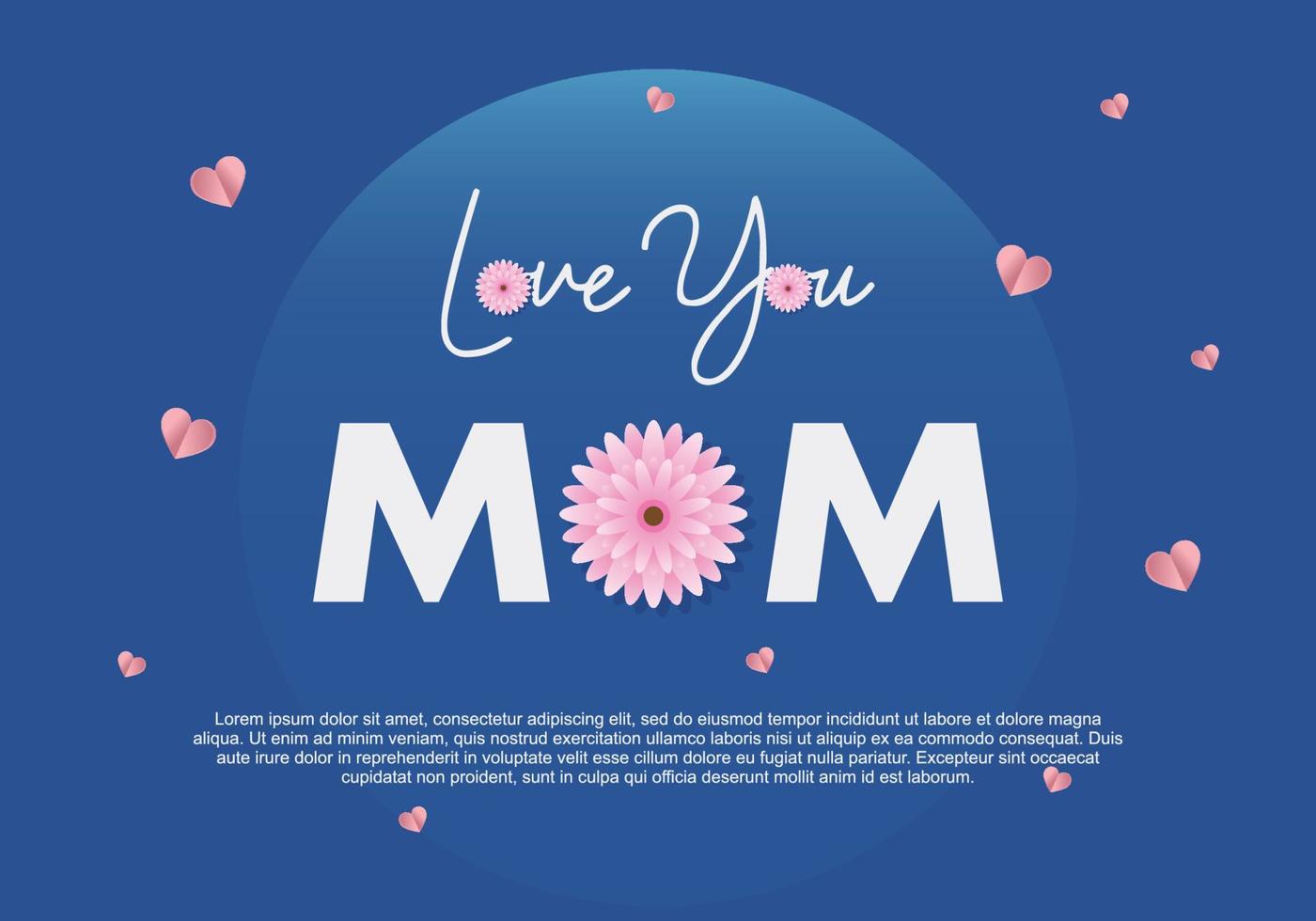 glad mors dag bakgrund med kärlek du mamma ord och blå färg. vektor