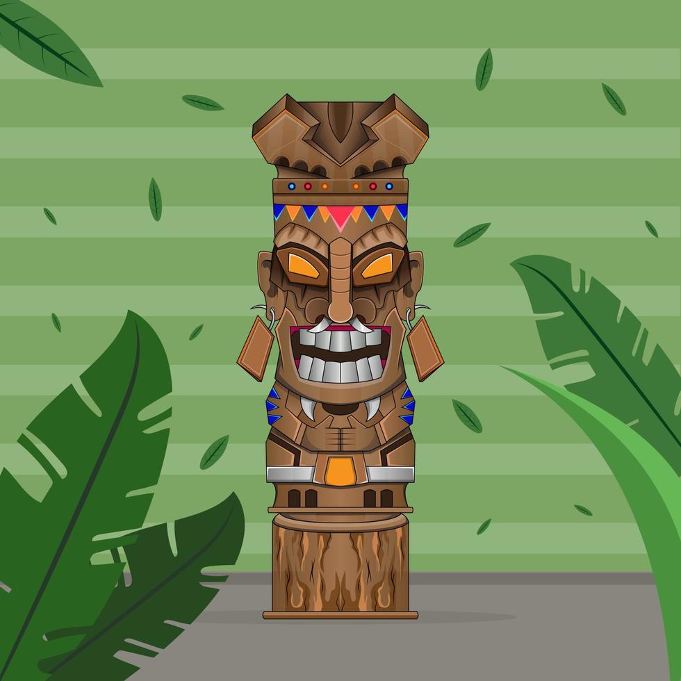 vintage totem tiki mask trä voodo färgglada koncept affischtryck vektor