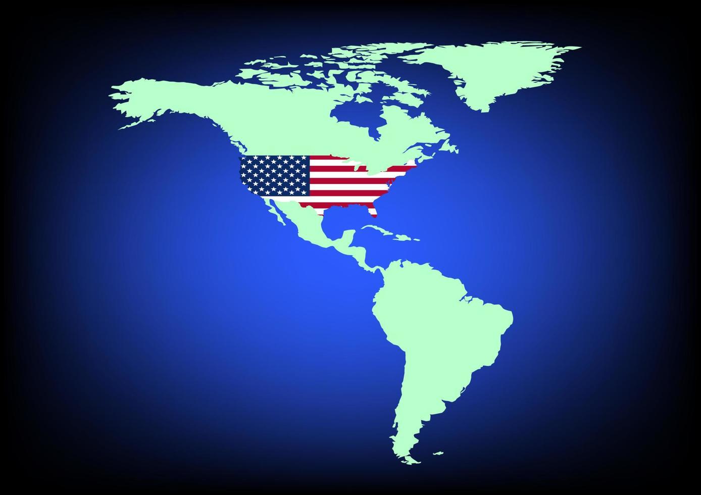 Grafikdesign Usa-Flagge auf Karte mit blauer Hintergrundvektorillustration vektor
