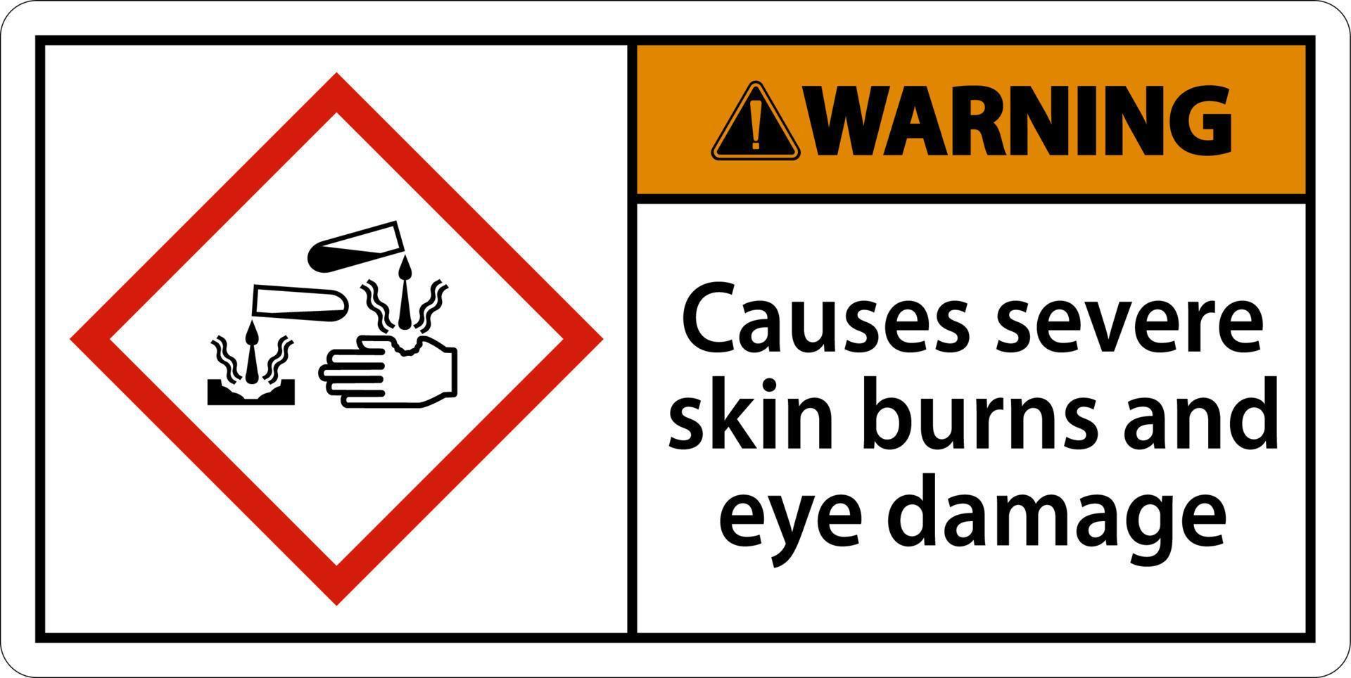varning orsakar allvarliga brännskador på huden ögonskador ghs tecken vektor