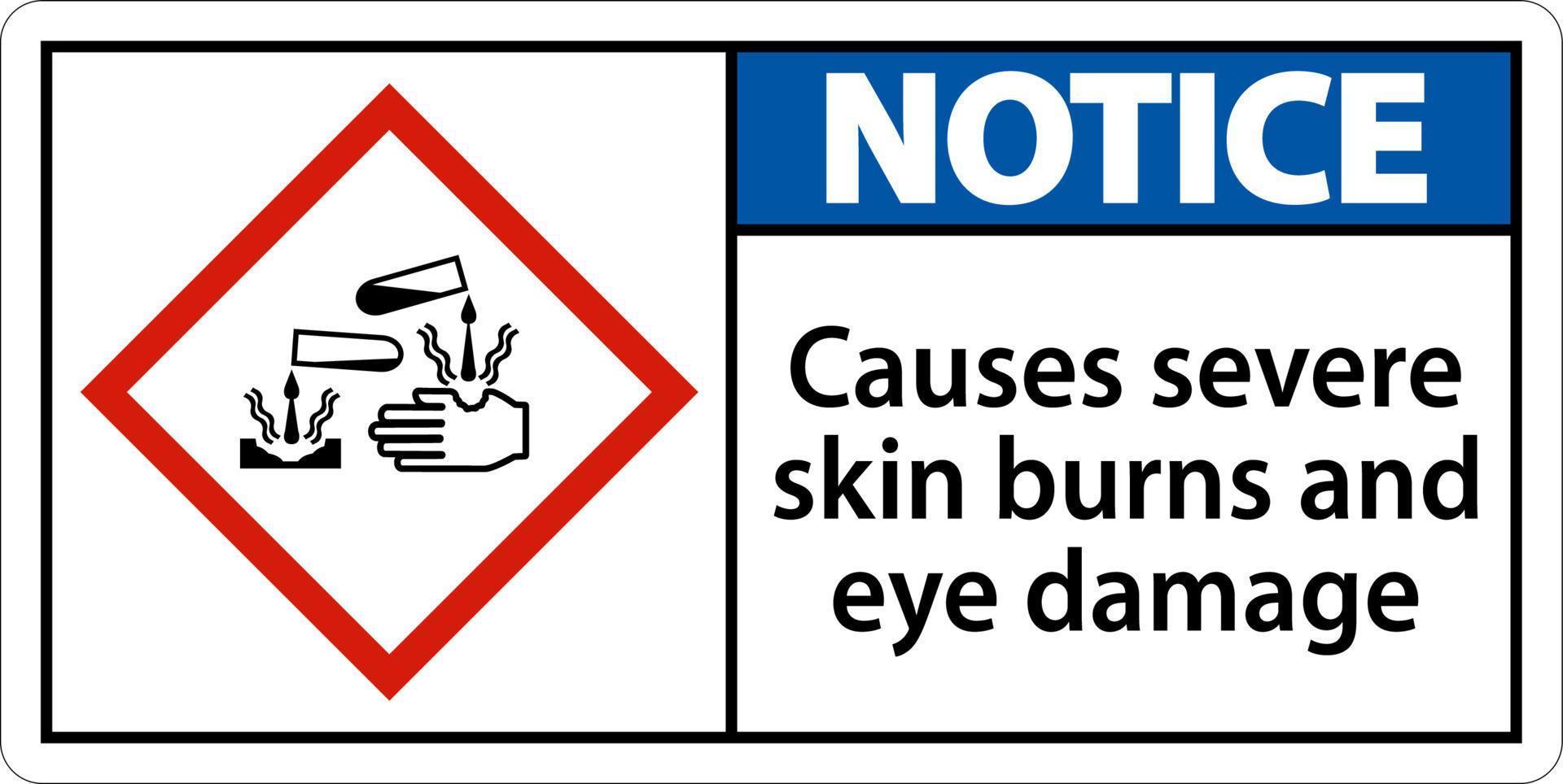 varsel orsakar allvarliga brännskador på huden ögonskador ghs tecken vektor