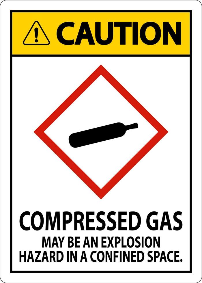 försiktighet komprimerad gas ghs tecken på vit bakgrund vektor