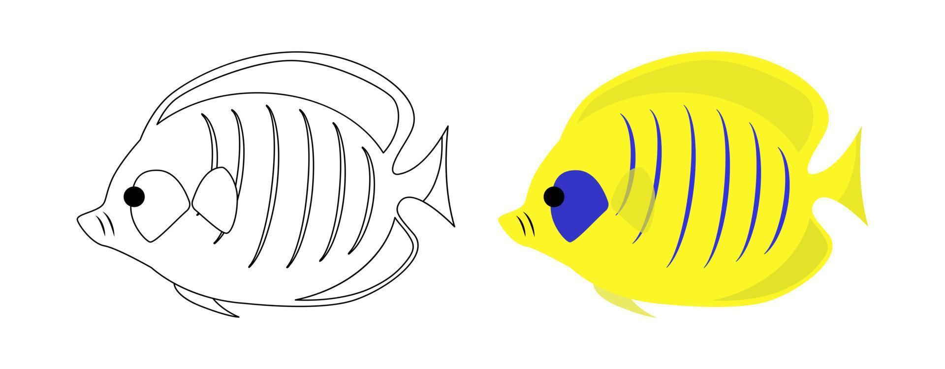 gelbe tropische Fischvektorillustration. Cartoon-Vektor-Umriss und flacher Stil vektor