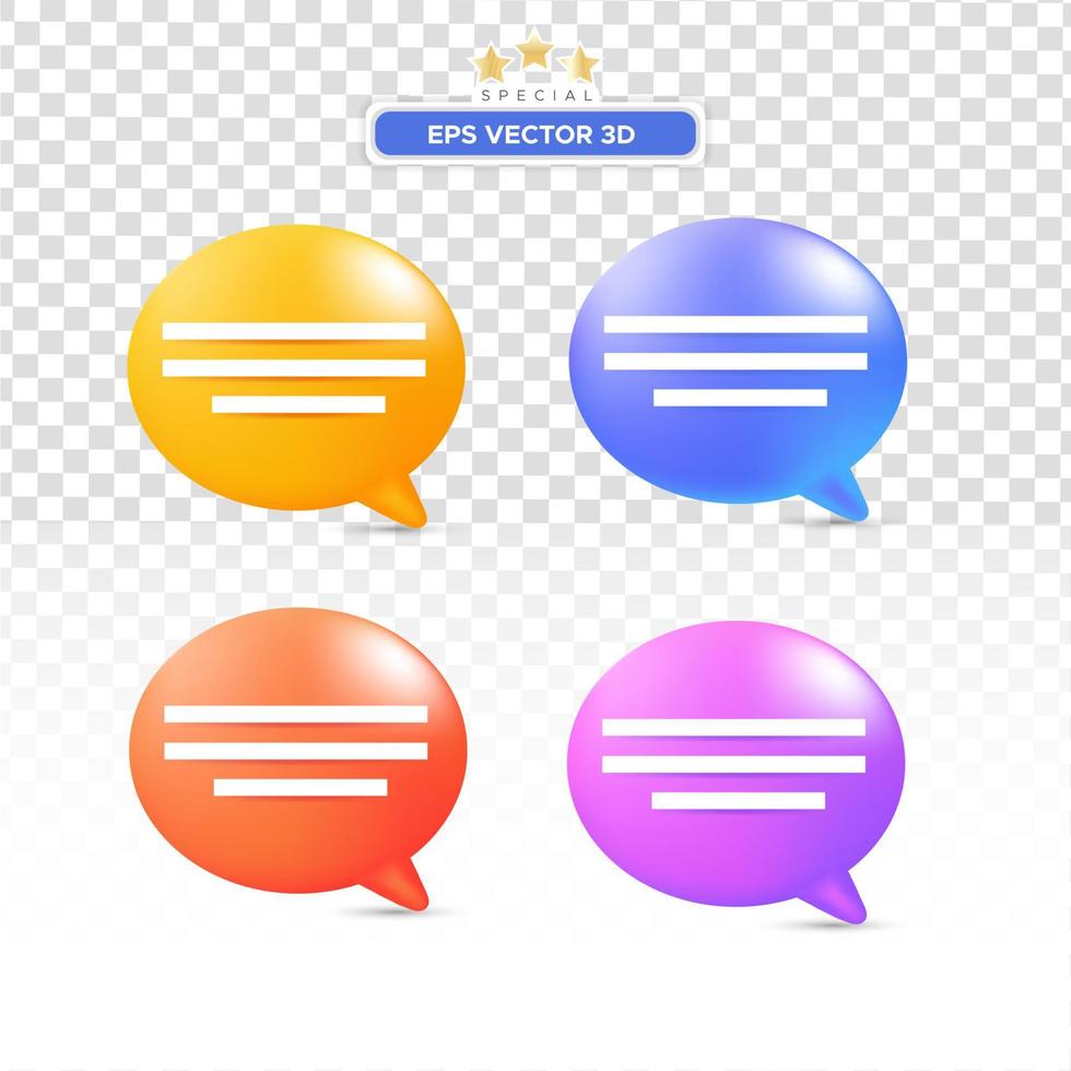 Satz von vier 3D-Sprechblasensymbolen, isoliert auf orangefarbenem Hintergrund. 3D-Chat-Icon-Set. vektor