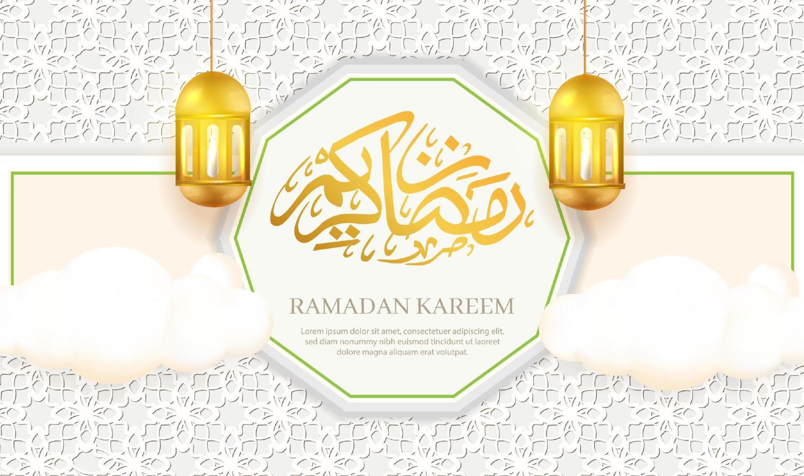 Ramadan-Kareem-Banner und Grußkarten mit Kalligrafie, Halbmond und Laternen vektor