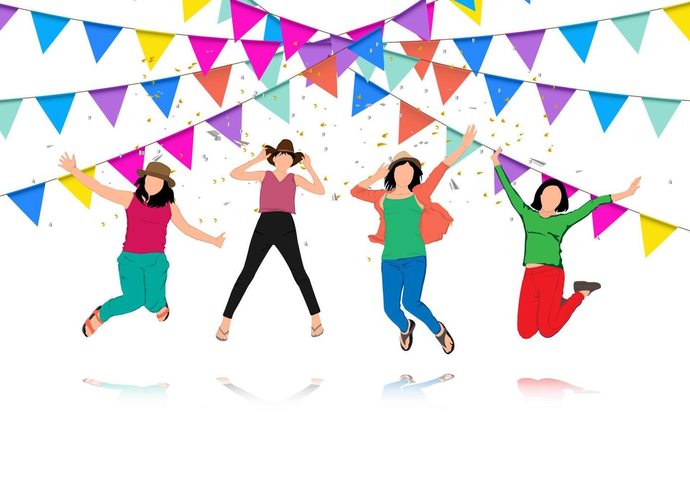Grafik-Festival-Flagge mit Frauensprung glücklich für Hintergrund-Vektor-Illustration vektor