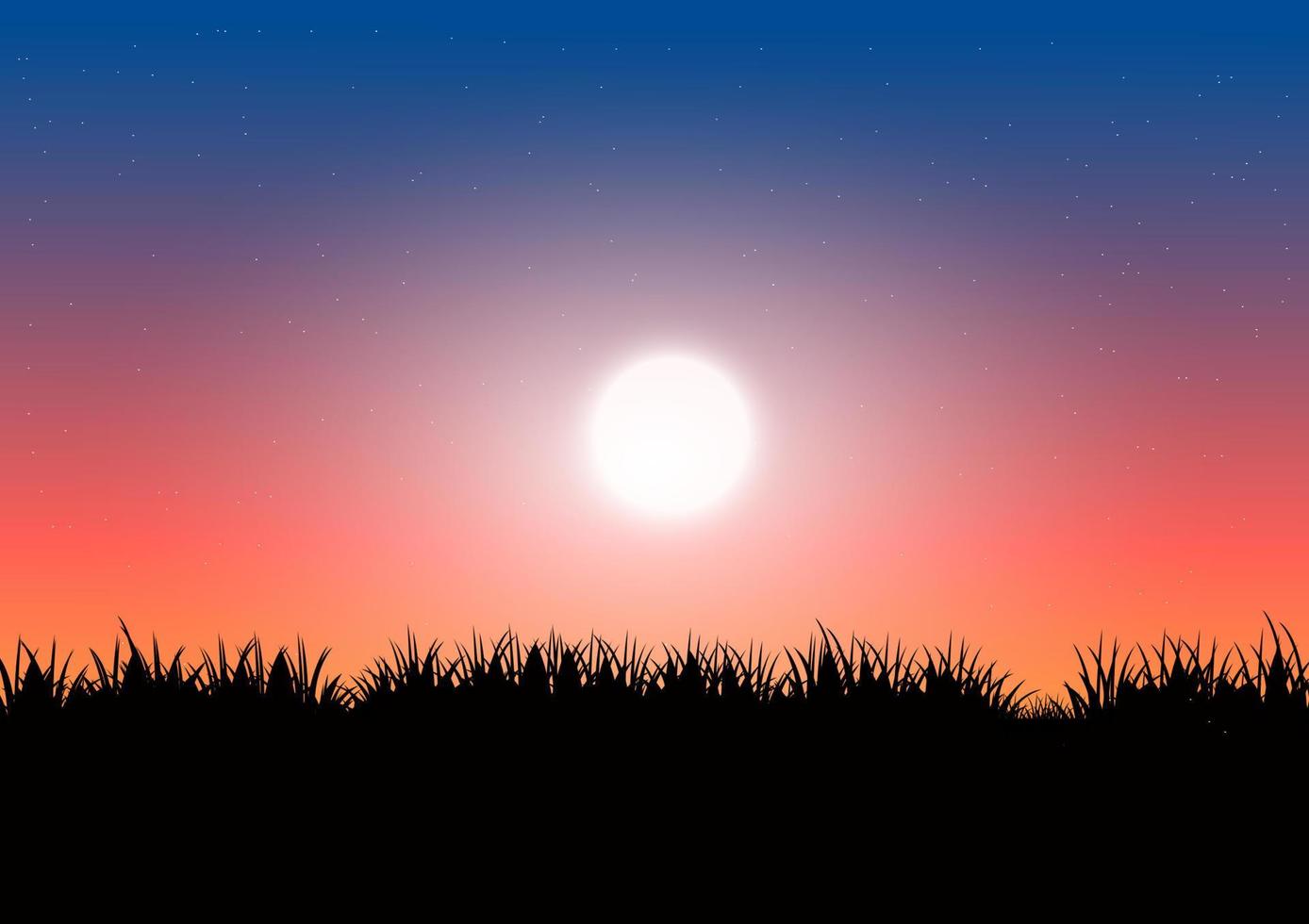 grafik ritning siluett super måne på natten och gräs på marken för tapet bakgrund vektor illustration