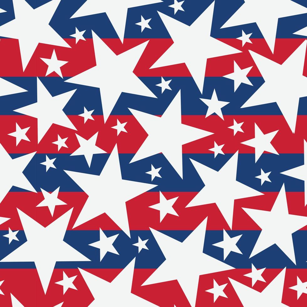 Vektornahtloses Muster in der Farbe der amerikanischen Flagge - blaue, rote Streifen und Sterne. kreative hintergrundtextur für uns feiertage - unabhängigkeitstag 4. juli, arbeit, patriotentag in den usa vektor