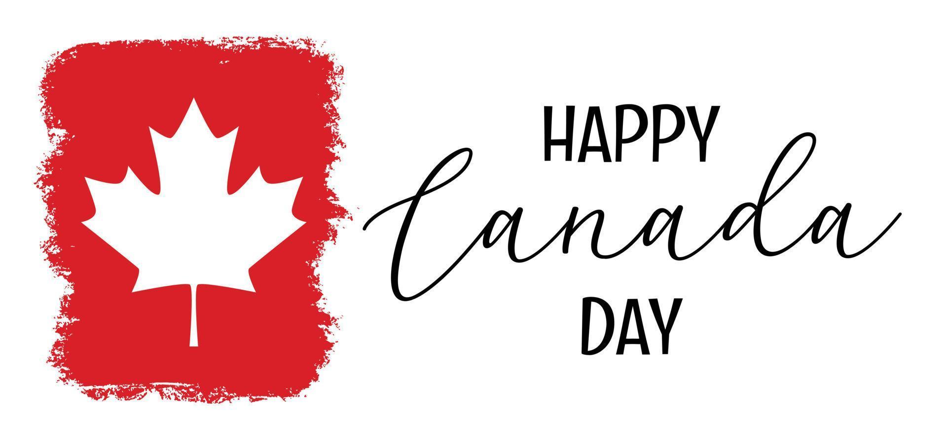 happy canada day banner med lönnlövsikon från Kanadas nationella flagga. enkel vektordesign för Kanadas dag med text, tryck. vektor