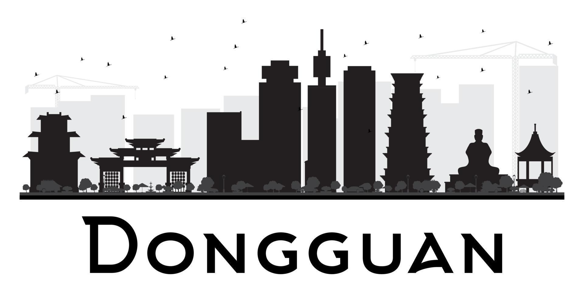 Dongguan City Skyline schwarz-weiße Silhouette. vektor