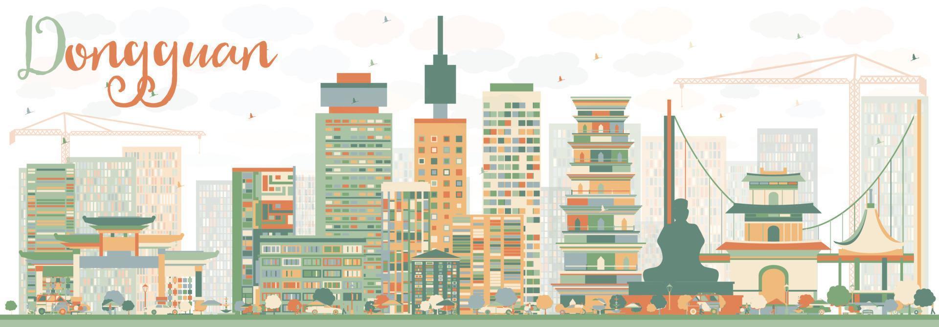 abstrakt dongguan skyline med färg byggnader. vektor