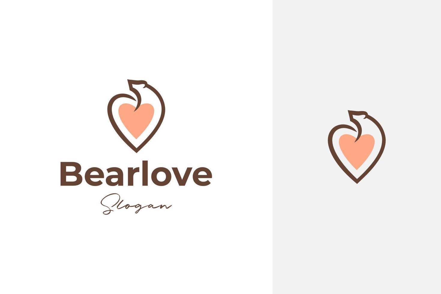 eine Kombination aus einem Bären und einem Herz- oder Liebessymbol, Bärenliebesvektor-Logodesign im Umriss, Linienkunststil vektor