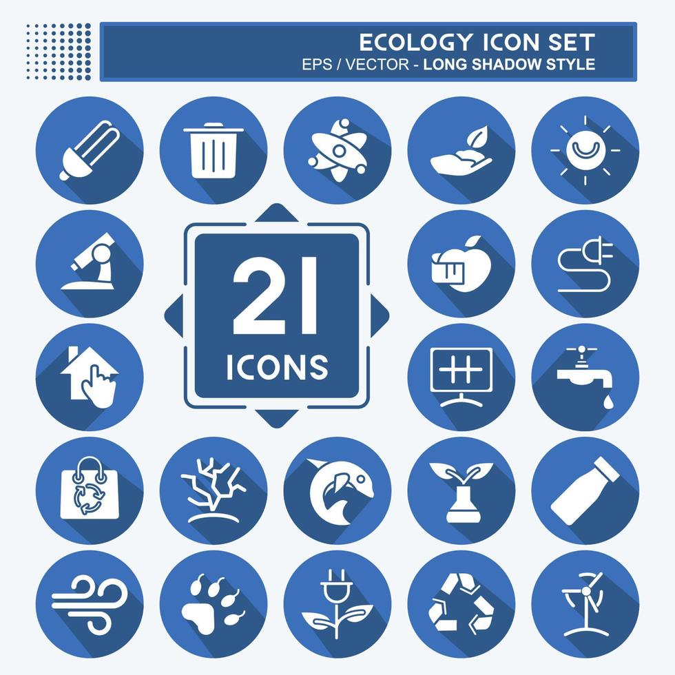 Icon-Set Ökologie. geeignet für Bildungssymbol. langer Schattenstil. einfaches Design editierbar. Design-Vorlagenvektor. einfache Abbildung vektor