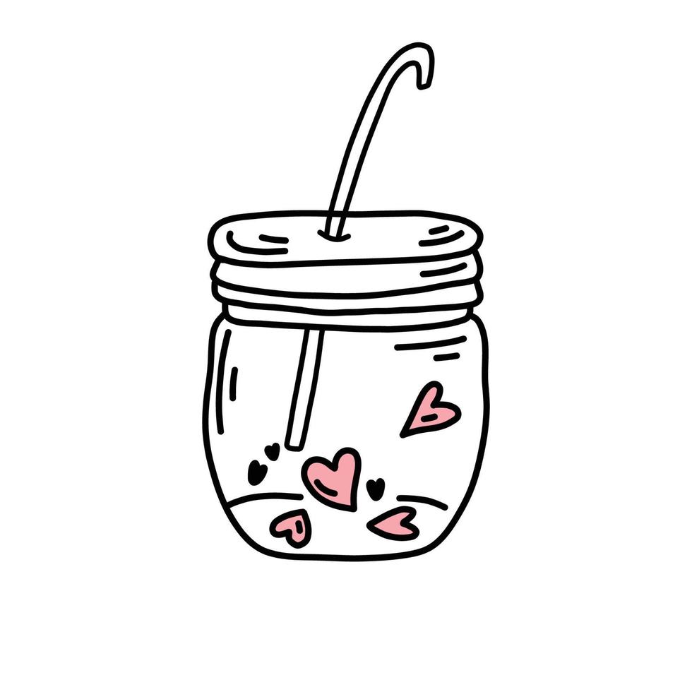 Glas mit Herzen, Doodle-Skizze. Valentinstag-Symbol vektor