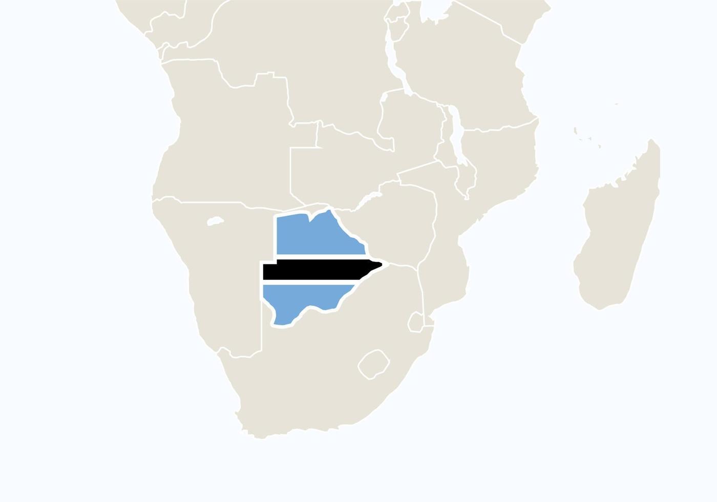 afrika med markerad botswanakarta. vektor