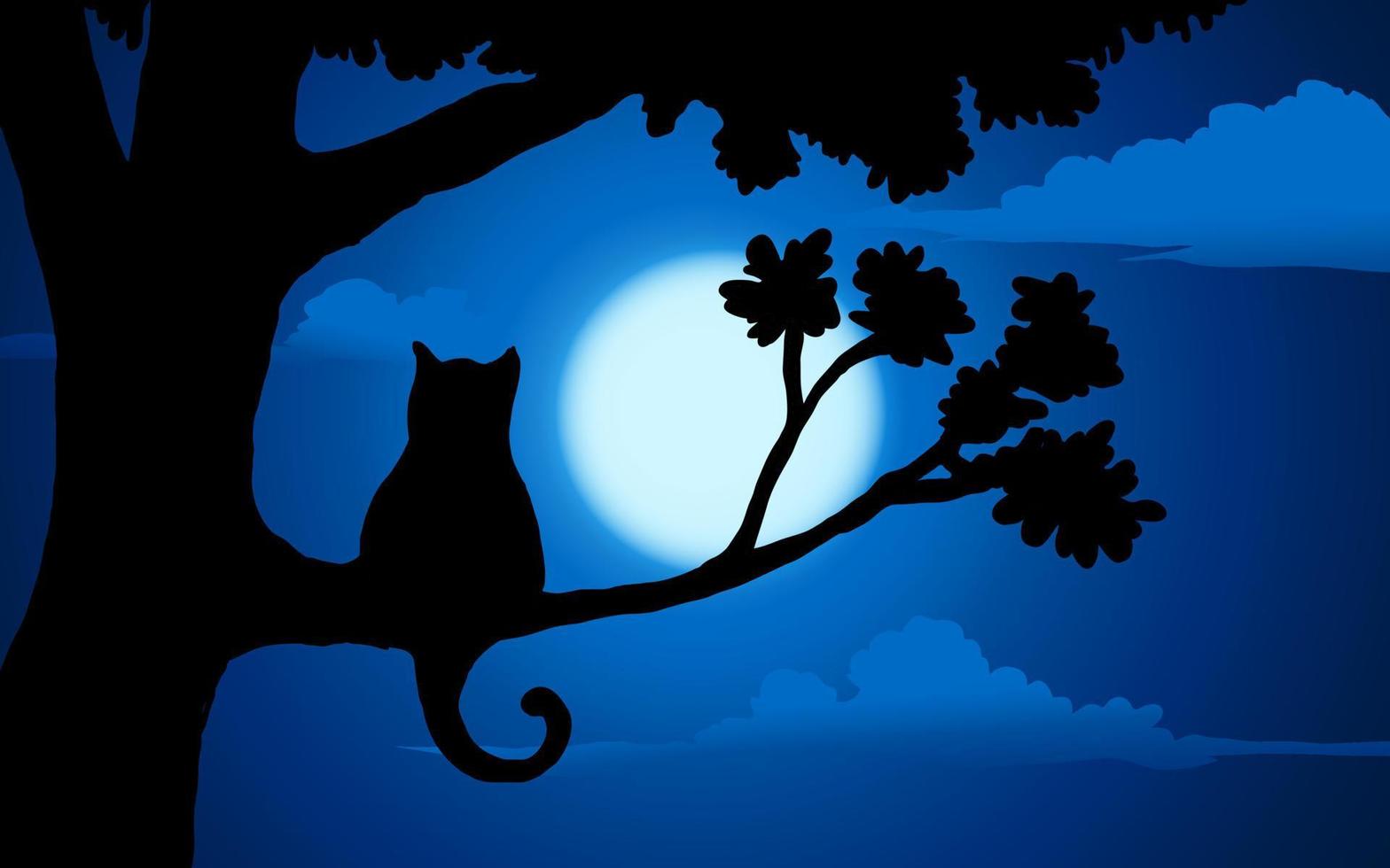 vacker lugn natt med katt och månsken vektor