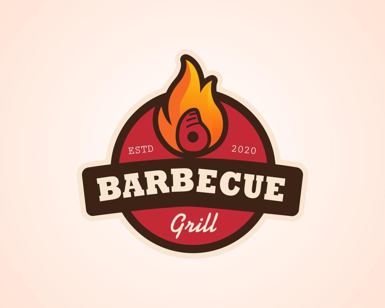 Grillrestaurant - Logo-Ikone von Grill, Grill und Bar mit Feuer, Grillgabel und Spachtel. BBQ-Logo-Vorlage. Vektor-Illustration vektor