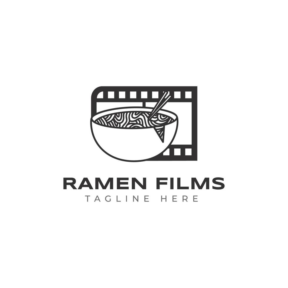 ramen nudelskål film bio logotyp vektor ikon illustration mall isolerad på vit bakgrund