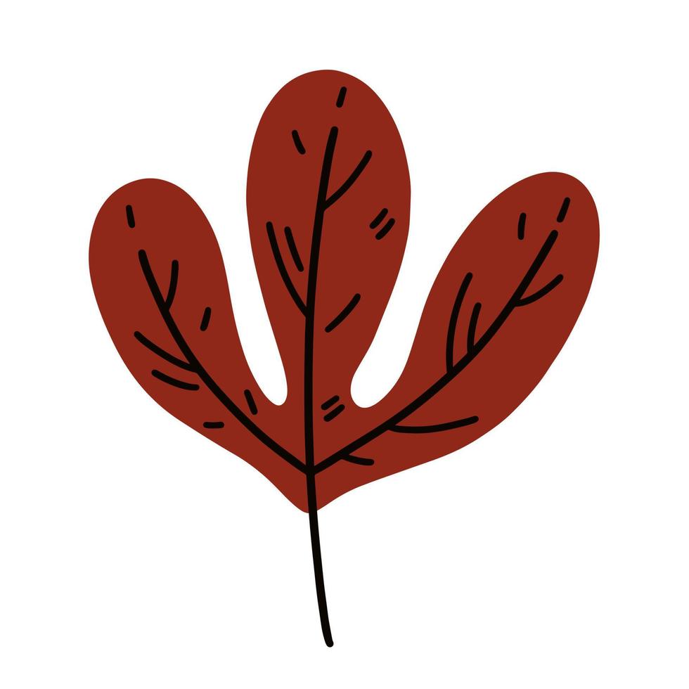 rotes Herbstblatt-Vektorsymbol. handgezeichnetes, geädertes Blatt auf einem Stiel. flache karikaturcliparts lokalisiert auf weißem hintergrund. Botanische Illustration des Herbstes, verwelkendes Blatt eines Gartenbaums. Naturkonzept vektor