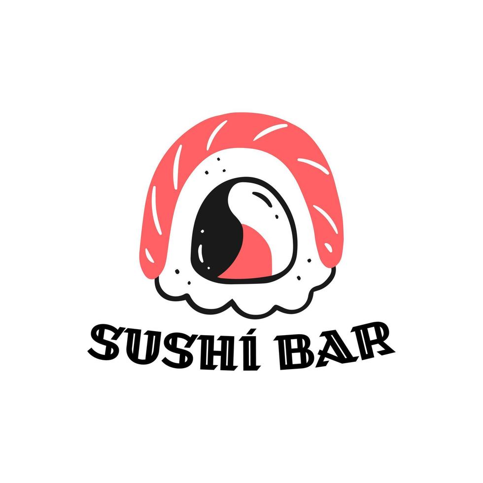 Sushi-Rolle mit der Aufschrift Sushi-Bar. konzeptlogo der sushi-bar, asiatisches fast food. vektor lokalisierte japanische lebensmittelillustration.