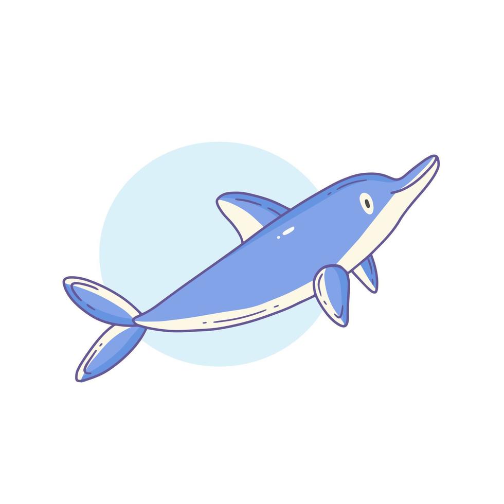 söt leende delfin i tecknad doodle stil. vektor isolerade djur illustration.