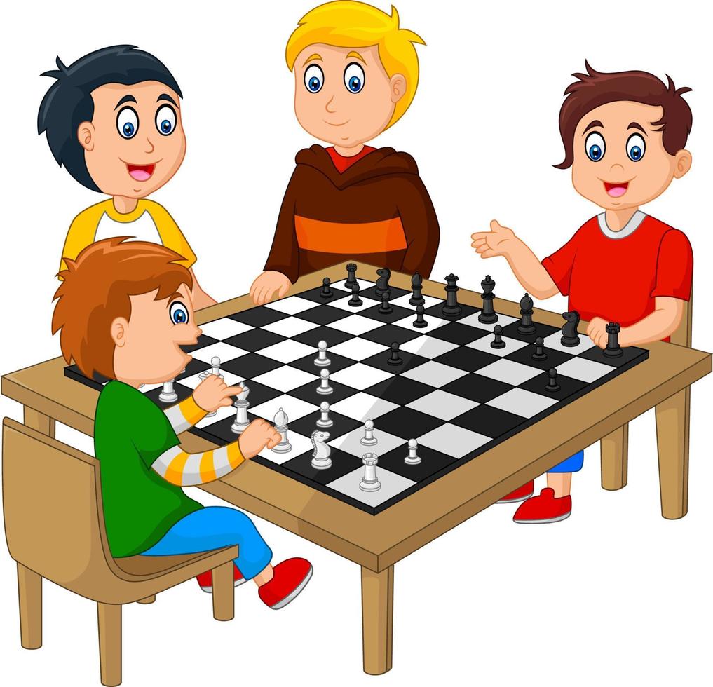 süße glückliche kinder, die schach spielen vektor
