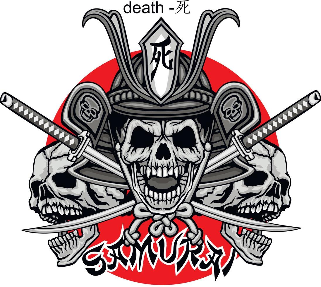 Samurai-Schädel, Grunge-Vintage-Design-T-Shirts vektor