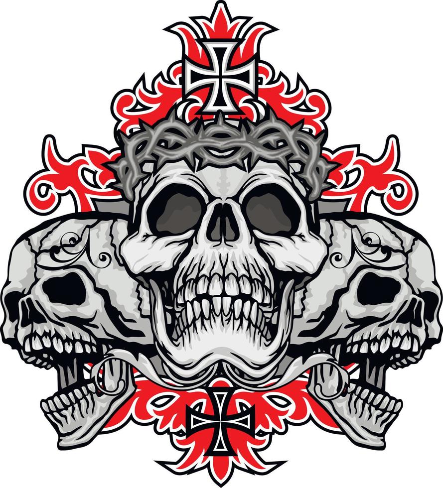 gotisches Schild mit Totenkopf und Blumen, Grunge-Vintage-Design-T-Shirts vektor