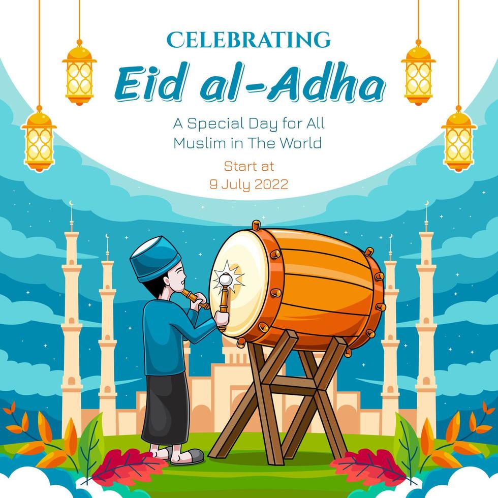 eid al adha post design med trummis illustration vektor