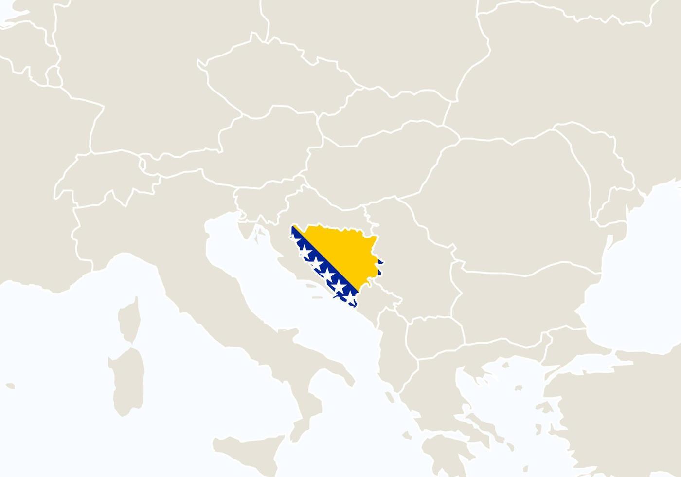 Europa med markerad karta över Bosnien och Hercegovina. vektor