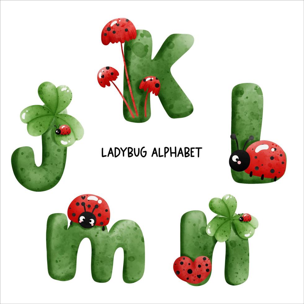 Marienkäfer-Aquarell-Alphabet. Vektor-Illustration vektor