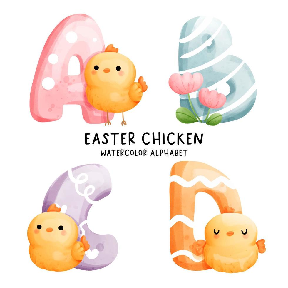 påsk kyckling, akvarell alfabetet. vektor illustration