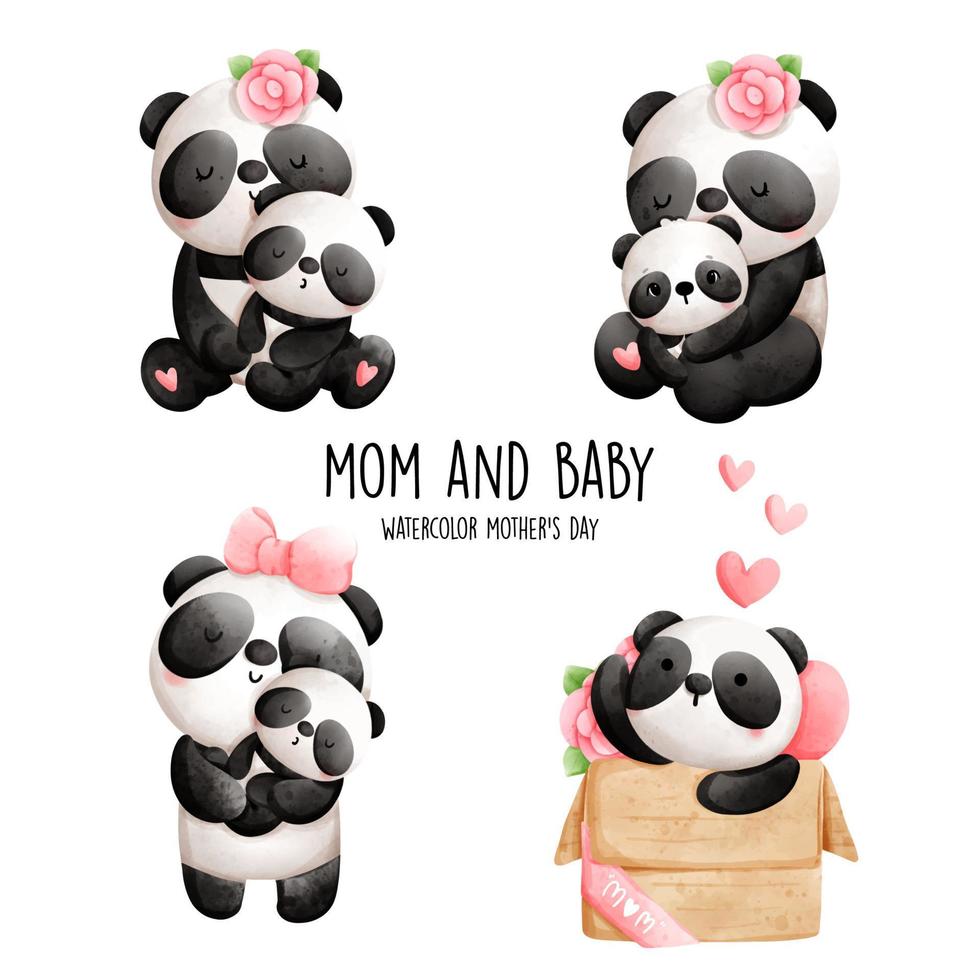 Baby und Mama Panda, Panda-Vektor-Illustration vektor