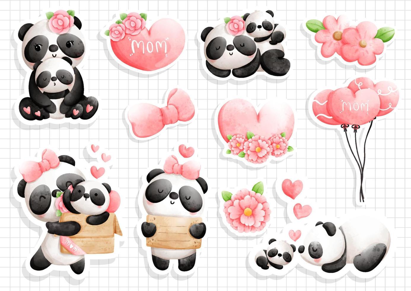 baby och mamma panda, panda vektorillustration vektor