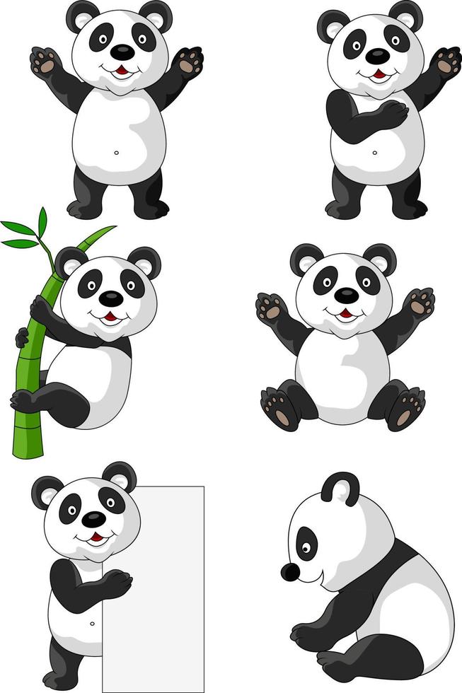 niedlicher panda-cartoon-sammlungssatz vektor