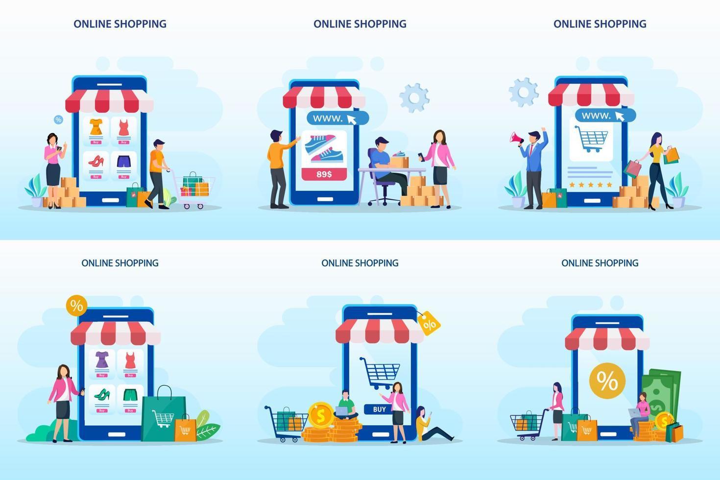 online shopping koncept. e-handelskoncept, köp onlinebutik, onlineapplikationsbutik. platt vektor mall