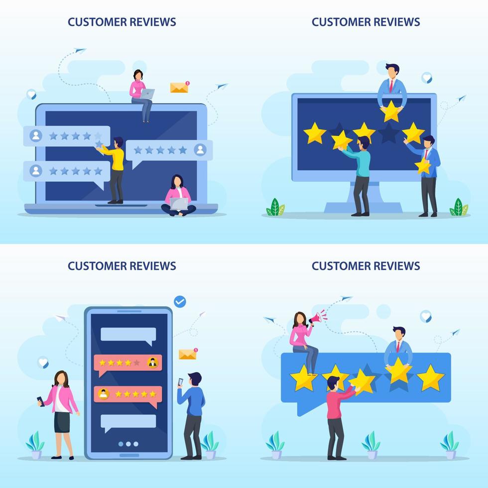 Kundenrezensionskonzept. Online-Bewertungen, Erfahrung oder Feedback, Sternebewertung, Benachrichtigungsvektor vektor