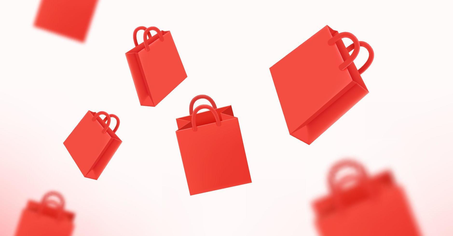fliegende Einkaufstüten. Online-Shopping-Konzept. 3D-Vektor-Illustration vektor
