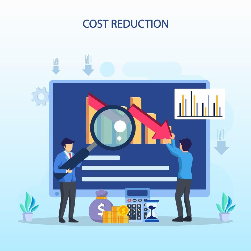 kostnadsminskning illustration koncept med små människor. försäljningsnedgång, kris finansiell. vektor