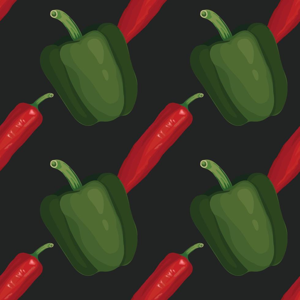 grön paprika och röd chili hand ritar grönsak sömlös design vektor