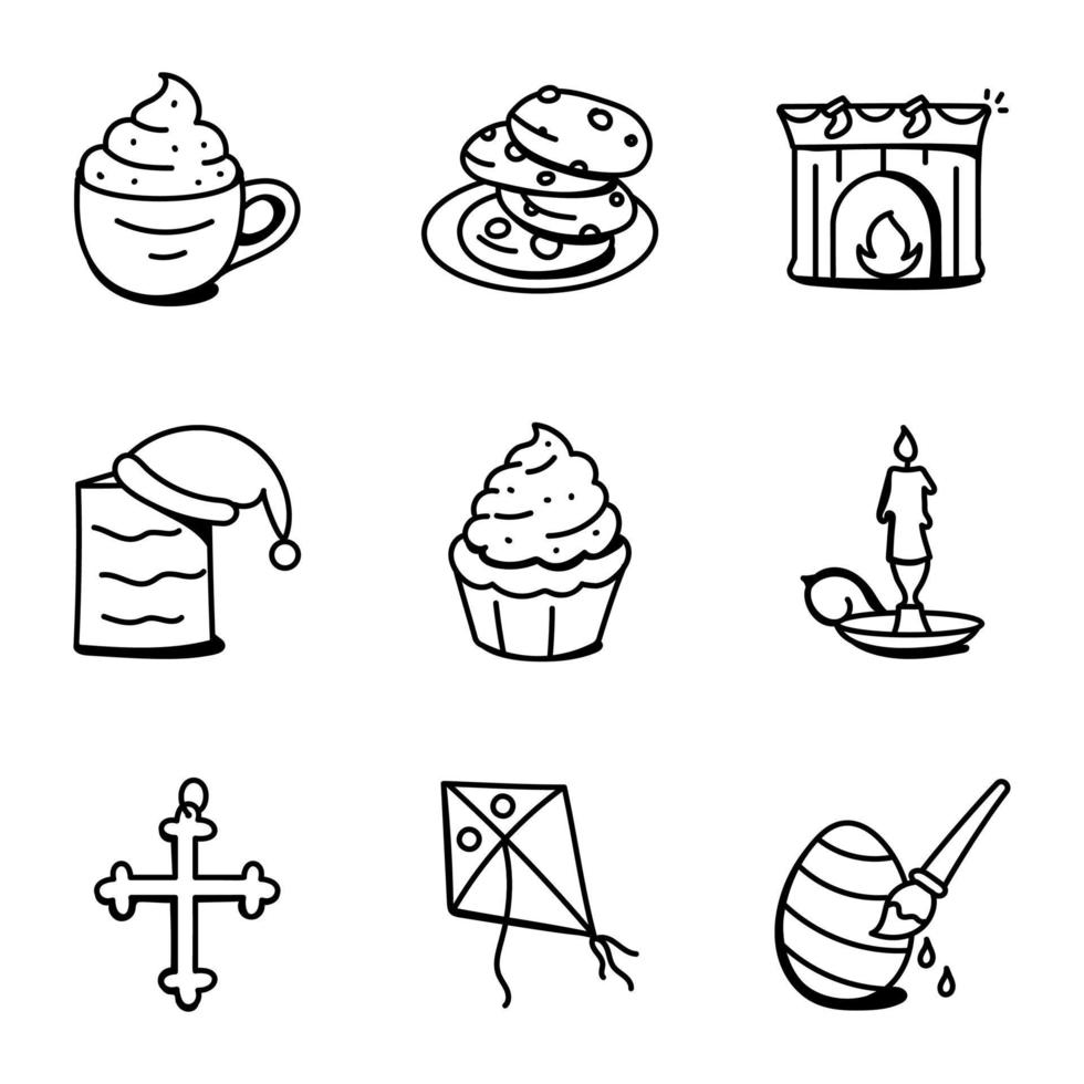 Osterfeier-Doodle-Icons-Pack vektor