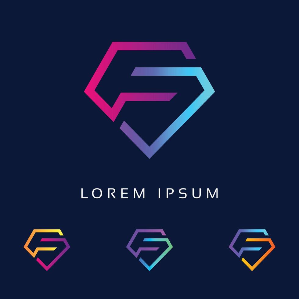 initial f-logotypdesign, bokstaven f företag och finans professionell ikonmall diamantform. vektor