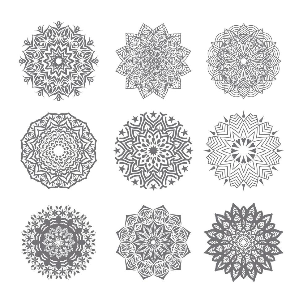 Satz des Blumenornament-Vektordesign-Mandala-Vektorelements Blumenmusterhintergrund. vektor