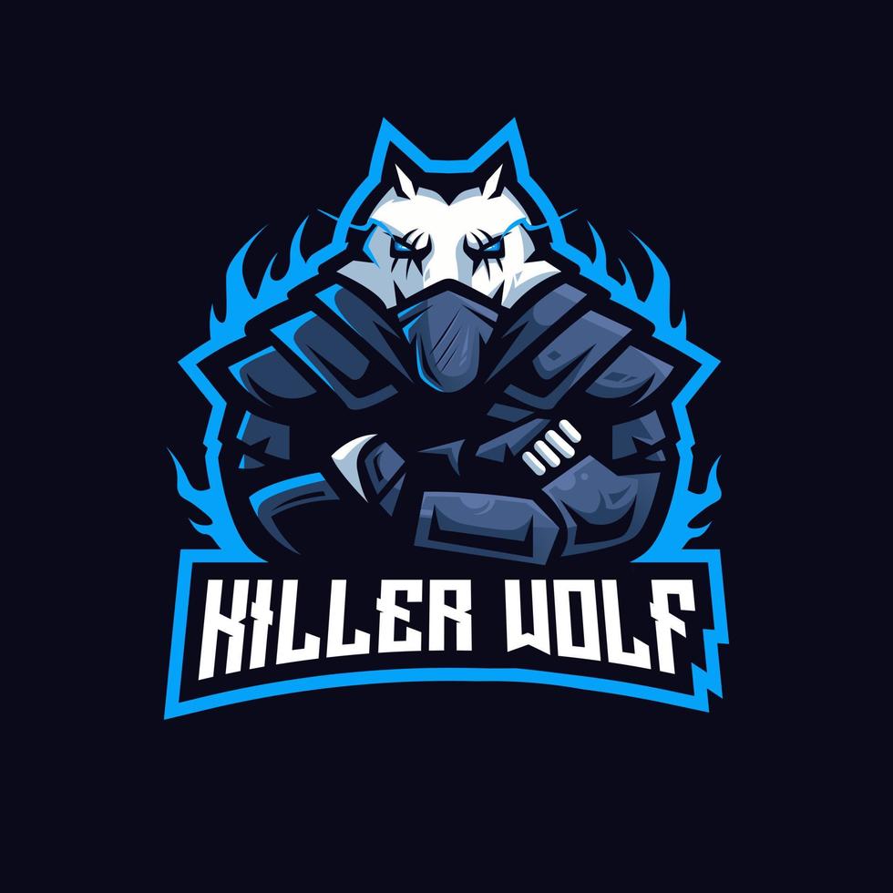 killer wolf gaming maskot logotyp design illustration vektor