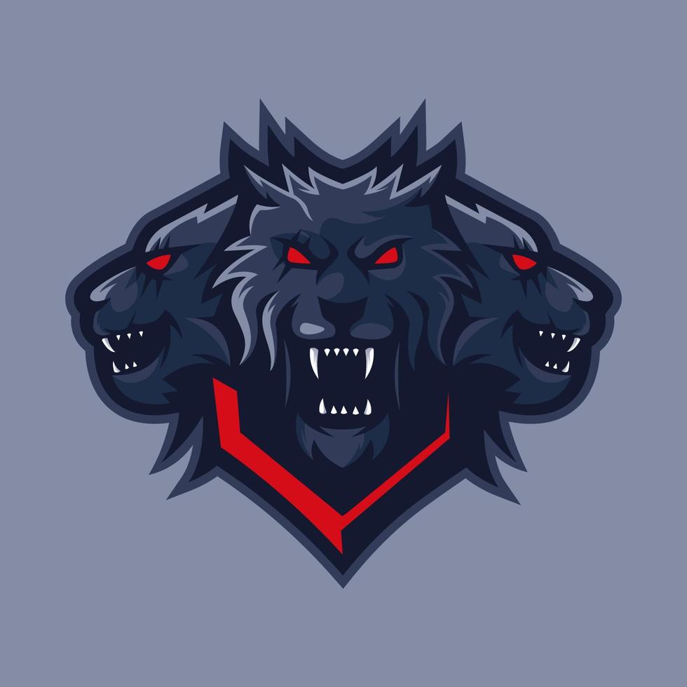 Dreiköpfiger Wolf-Maskottchen-Logo-Designvektor vektor