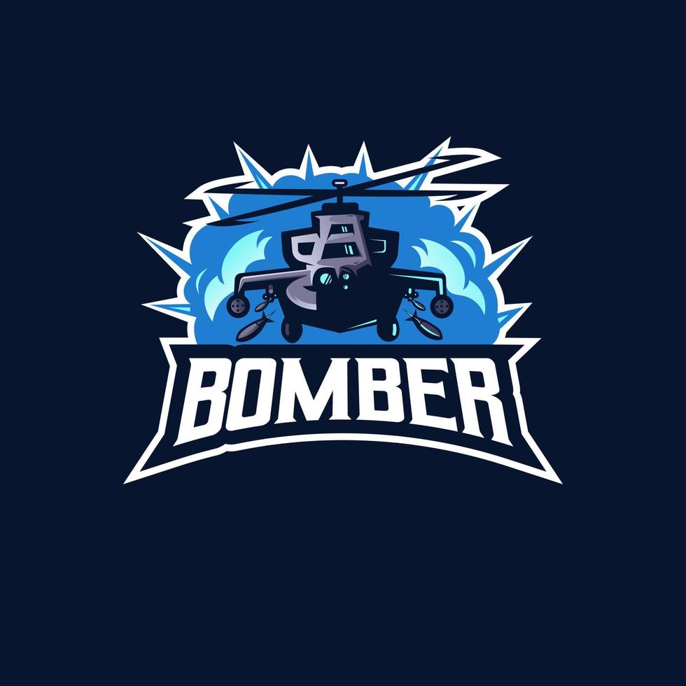 Hubschrauber-Maskottchen-Logo-Designvektor mit modernem Illustrationskonzeptstil für Abzeichen-, Emblem- und T-Shirt-Druck. Bomberhubschrauber-Illustration für E-Sport-Team vektor