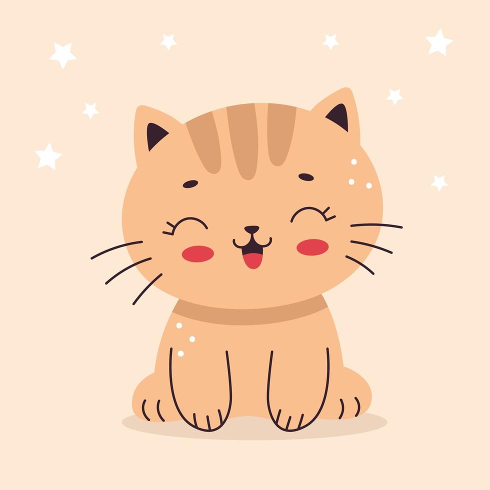 söt liten katt i tecknad platt stil. husdjur, kattunge. vektorillustration för barnkammare, tryck på textilier, kort, kläder. vektor