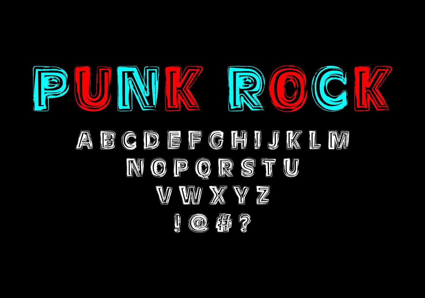 fet stil med grov linjestruktur med punkrock-tema. vektorteckensnitt för typografi, titlar, affischer eller logotyper vektor