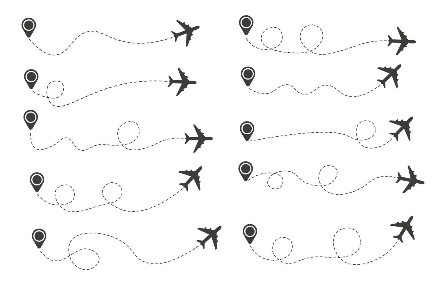 Satz von Flugzeugrouten mit gestrichelter Linie vektor